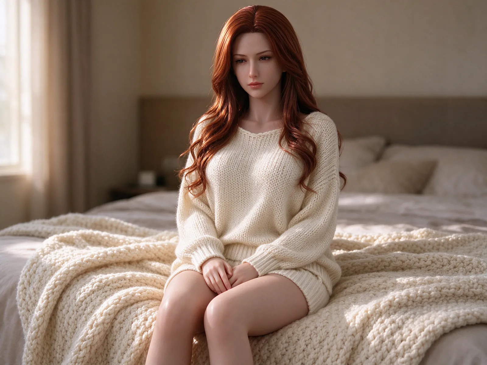 LoveSleek doll wearing a cream knit sweater